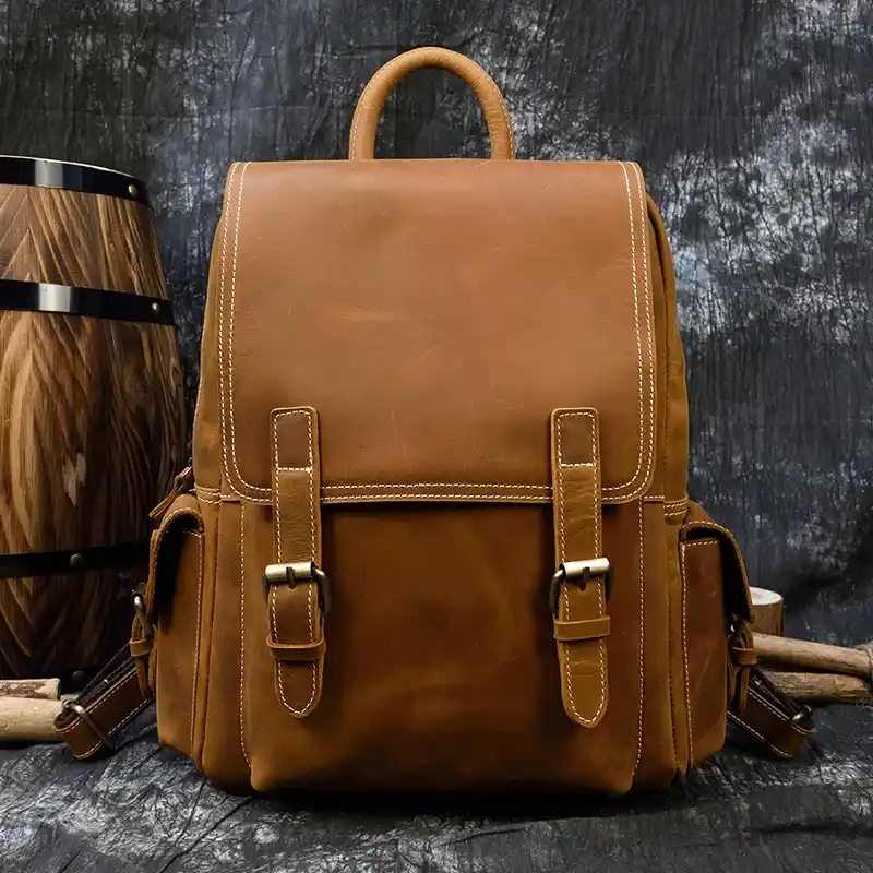 men's brown leather backpack